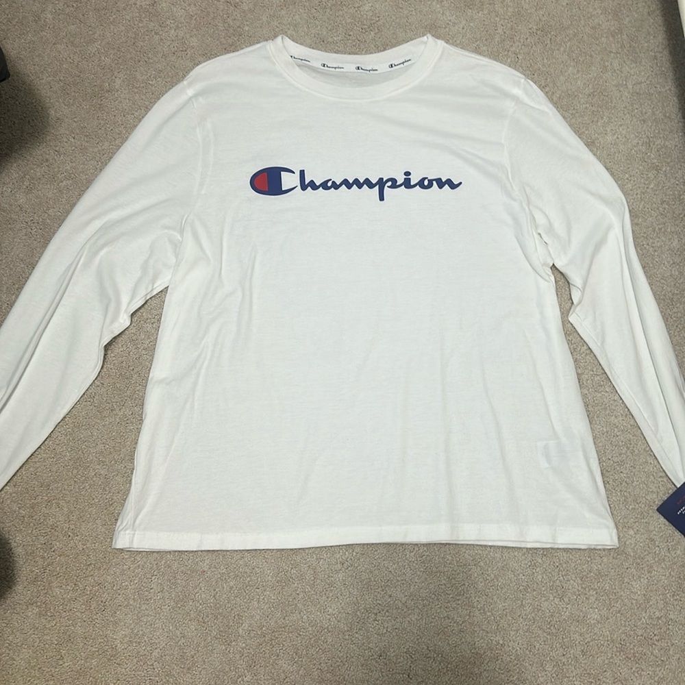 Champion white long sleeve t-shirt; Kid’s size XL